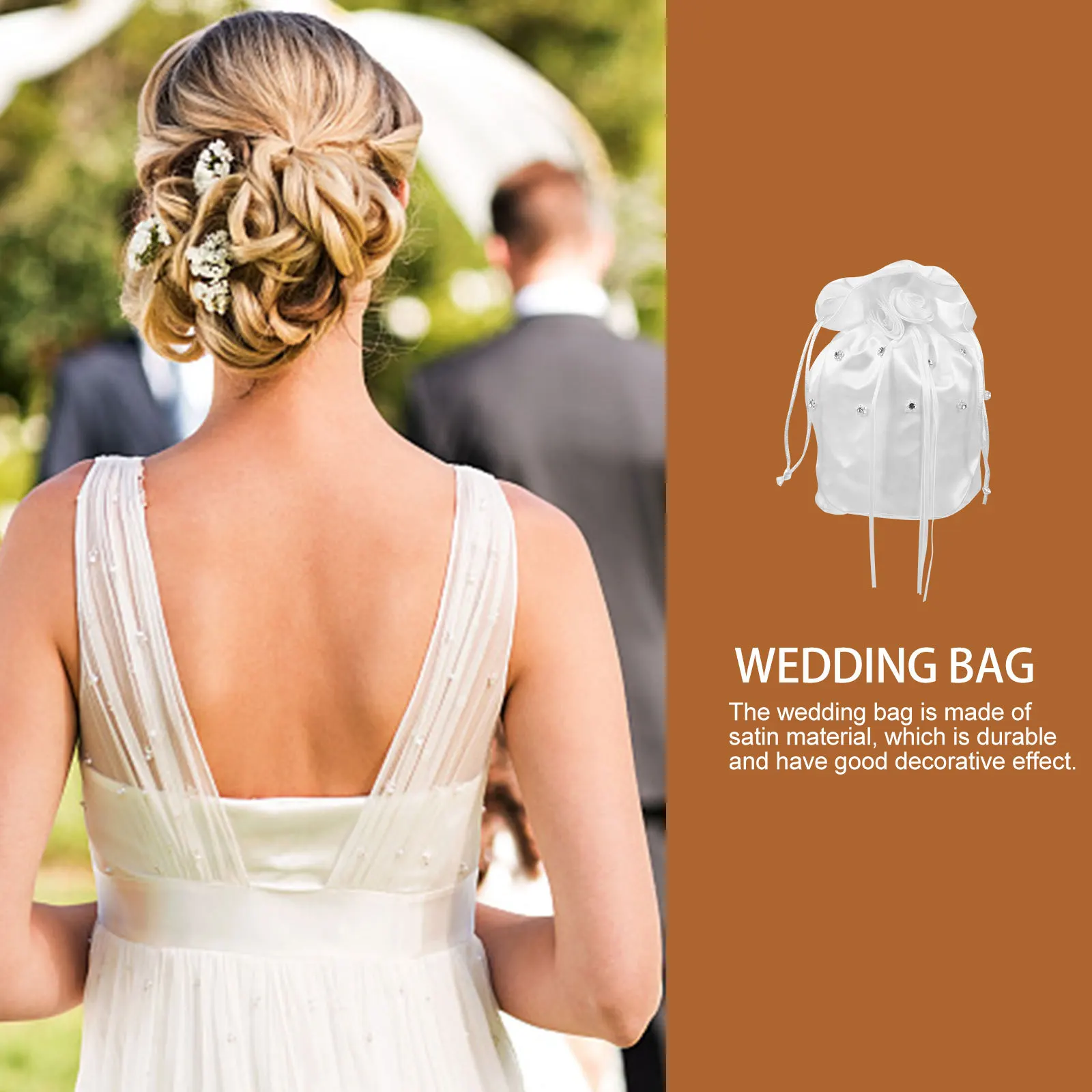 Satin Bride Handbag White Wedding Purse Handbags Bridal Bridesmaid Party Favor Bags Candy Drawstring Durable Decorative Flowers