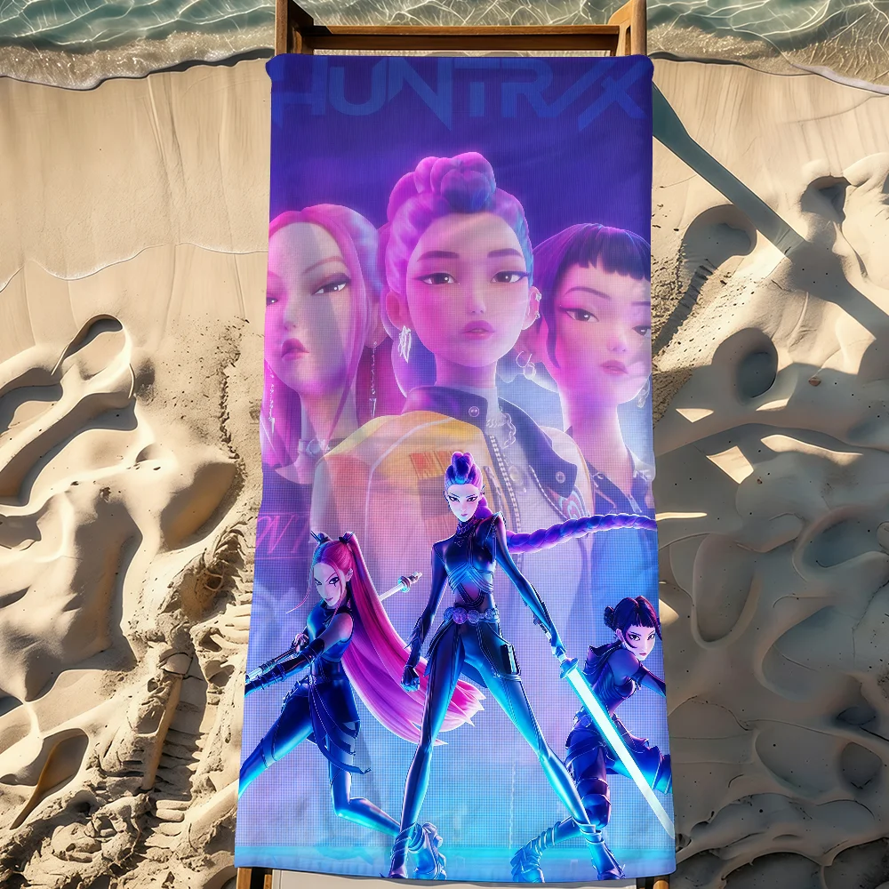 Cartoon H- Hun-Trix-S Hunters Cool D-Demon S-SaJa-S Towel Sports Quick Dry Travel Camping Sandproof Soft Light Large Beach Towel