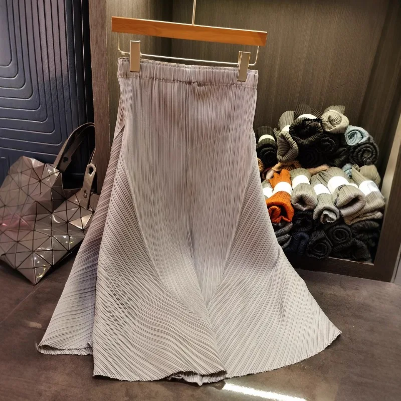 

‌Miyake Pleated Women's A-Line Midi Skirt Summer High Waist Stretchy Pleated Skirt Korean Style Y2K Vintage Casual Elegant‌ Jupe