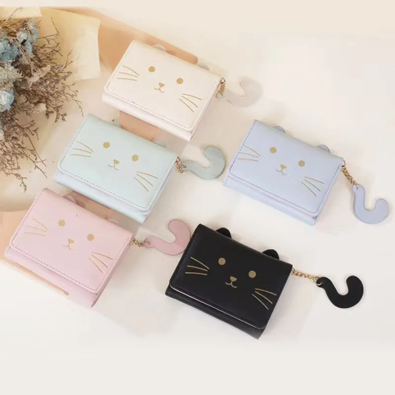 1pc Mini Cat Pattern Wallet, Cute All-match Button Card Holder, Fashion Short Wallet