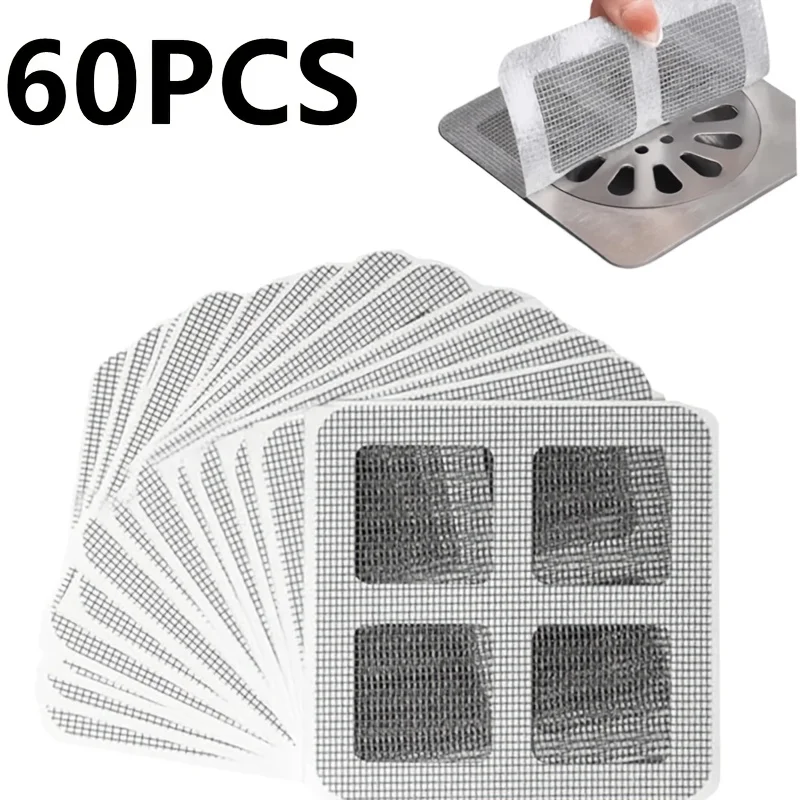 

60Pcs Disposable Mesh Drain Filter Stickers Self-Adhesive Floor Drain Screen Covers Universal For Kitchen Sink Bathroom Washbasin Toilet Drain Traps Hair Debris Anti-Clog Insect Barrier Easy Paste Daily Household Sanitation Supplies