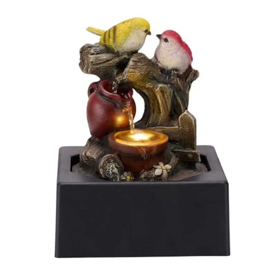 

Tabletop Water Fountain Outdoor for Home Decor Birds Statues Waterfall Fountain Indoor for Living Room Decor Include LED Light