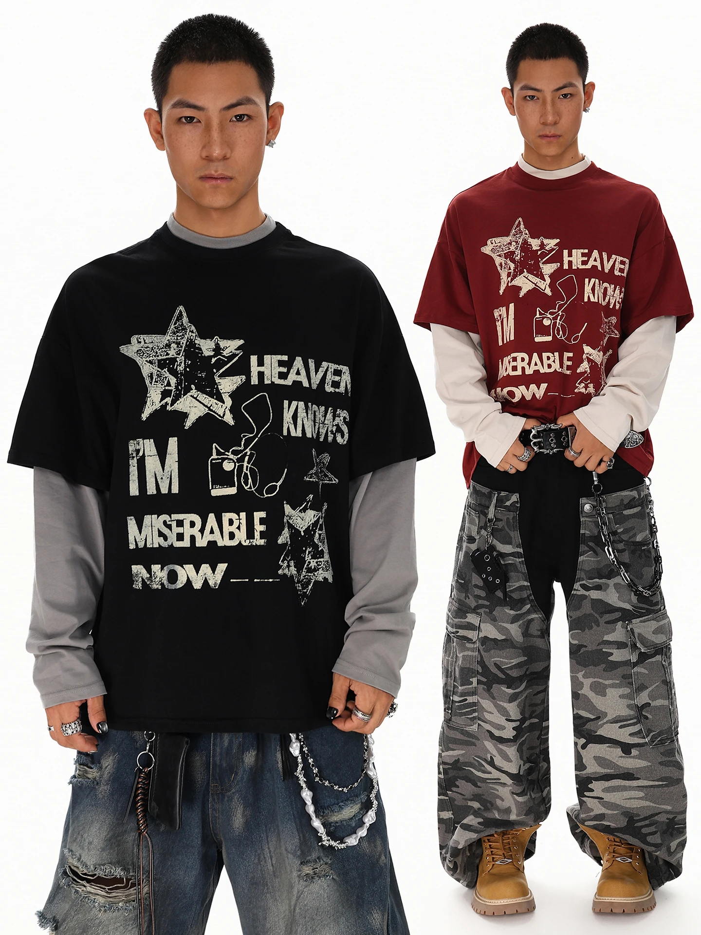 

BETEBULE American Street Style Loose Men's Hoodie Fake Two-Piece Print Casual Spring New Arrival Youth Fashion Top