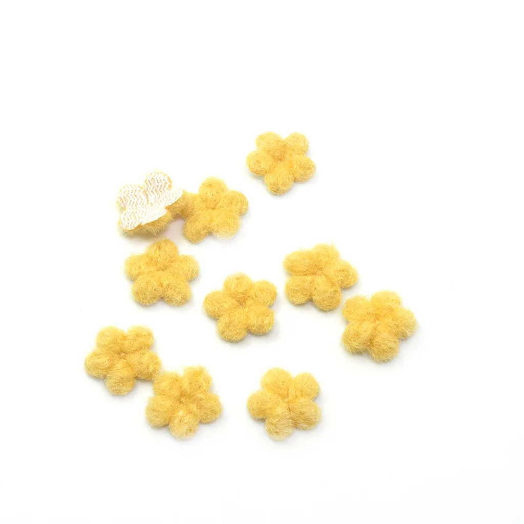 Mini fleurs artificielles en peluche de 1.5Cm, 50 pièces, en laine coréenne, en forme d'épingle à cheveux, fait à la main, accessoires pour sac de chaussures, vente en gros