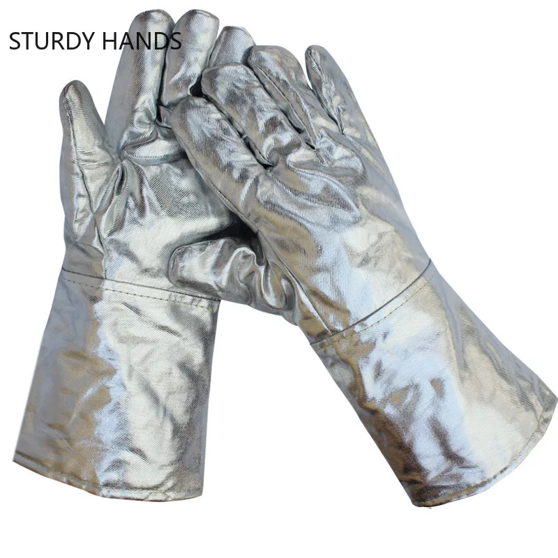 Thickening Aluminum Foil Gloves High Temperature Cowhide Gloves Heat Insulation Anti-radiation Work Gloves Kitchen Oven Gloves