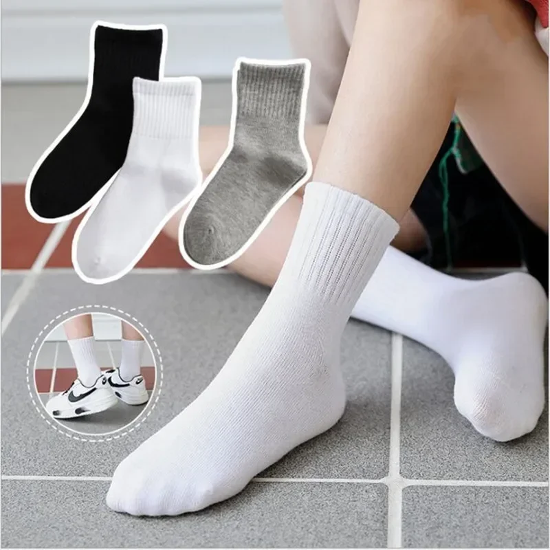 5 Pairs/ Lot Pure Colour Soft Breathable Cotton Kids School Socks Girls Boys Casual Grey Black White Sports Children\'s Socks