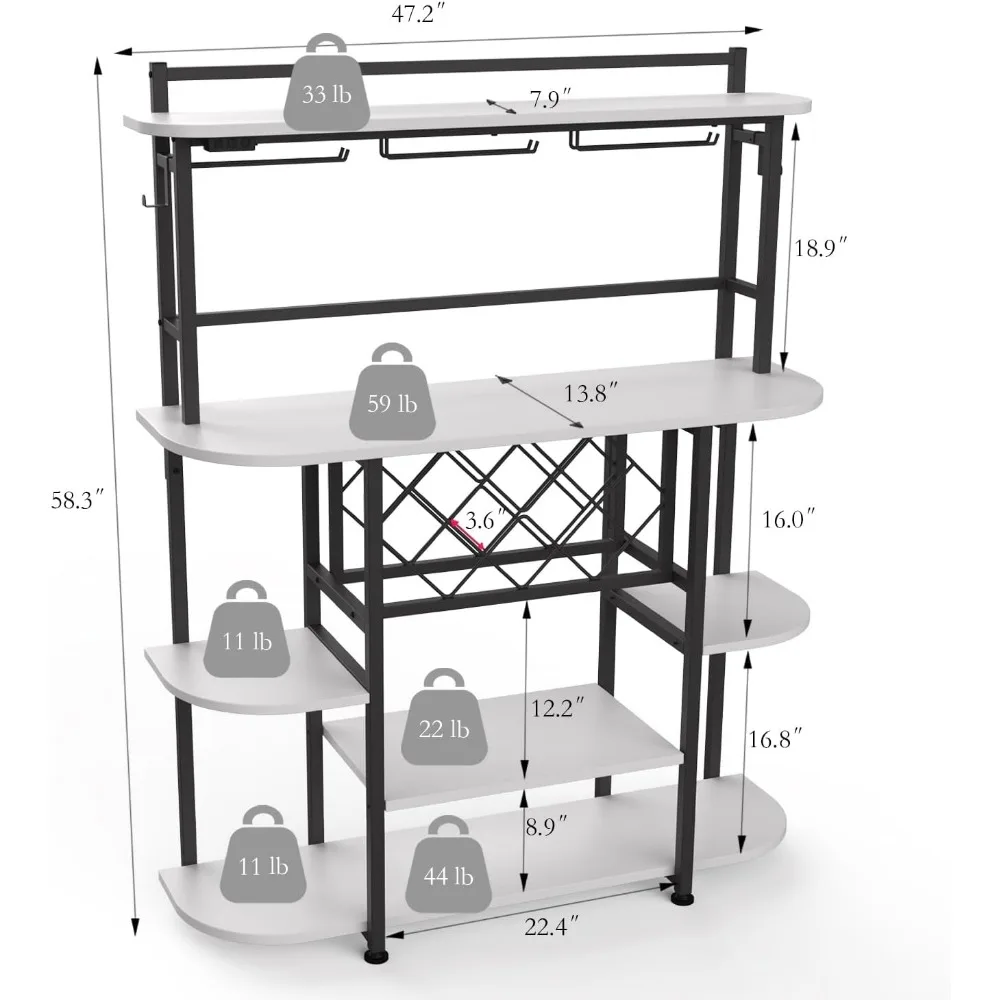 Estante de vino con luz LED, gabinete de mesa de Bar con soporte de vidrio, estantes de almacenamiento de barra de café independiente, gabinete de licor de 5 niveles