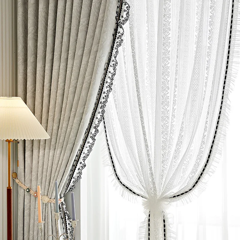 Imagem -04 - Francês Rosa Jacquard Chenille Cortinas de Luxo Sala de Estar Quarto Jantar Blackout Branco Tulle Lace Decoração Tamanho Personalizado Engrossar