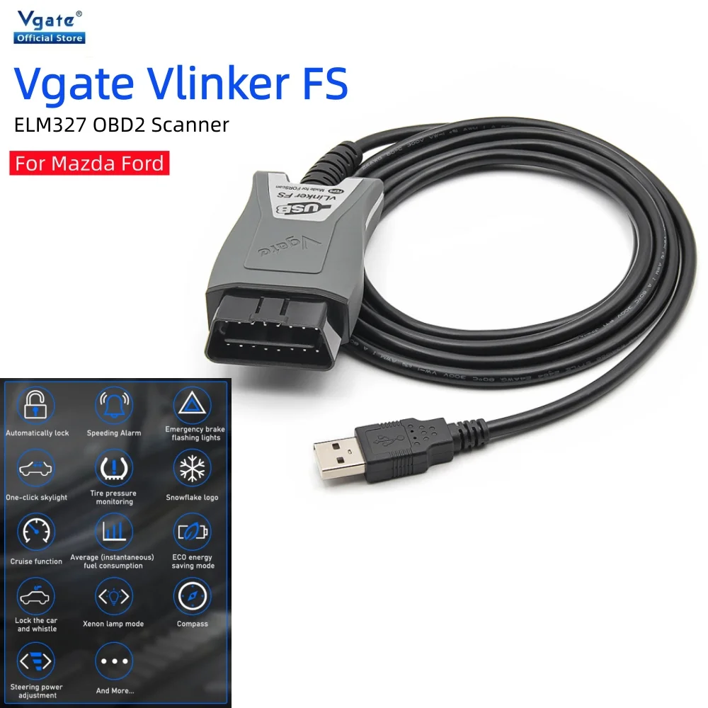OBDII Code Reader For Mazda For Ford FORScan VLinker FS ELM327 OBD2 Car Diagnostic Tools ELM 327 Scanner HS/MS-CAN Auto Tester