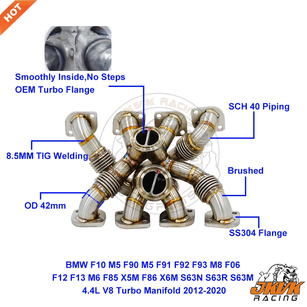 JKVK RACING Brushed SS304 Turbo Manifold Fit OEM Turbo For BM W F10/F90 M5 F91/F92/F93 M8 F06/F12/F13 M6 X5M X6M S63 2012-2020