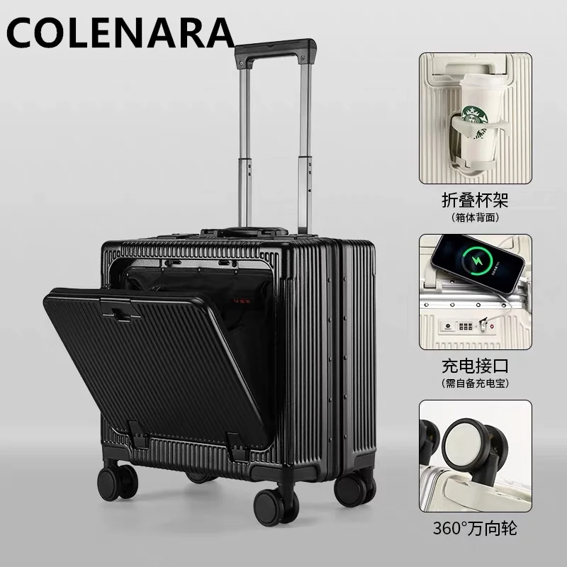 

COLENARA High Quality 18 Inch Luggage Bag Front Opening Laptop Boarding Case USB Charging Trolley Case Aluminum Frame Suitcase