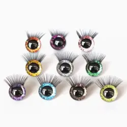 1 Pair 12mm 10 Colors Glitter Crystal Eyes Crafts with Eyelash Bear Animal DIY Dolls Puppet Accessories Stuffed Toys Parts