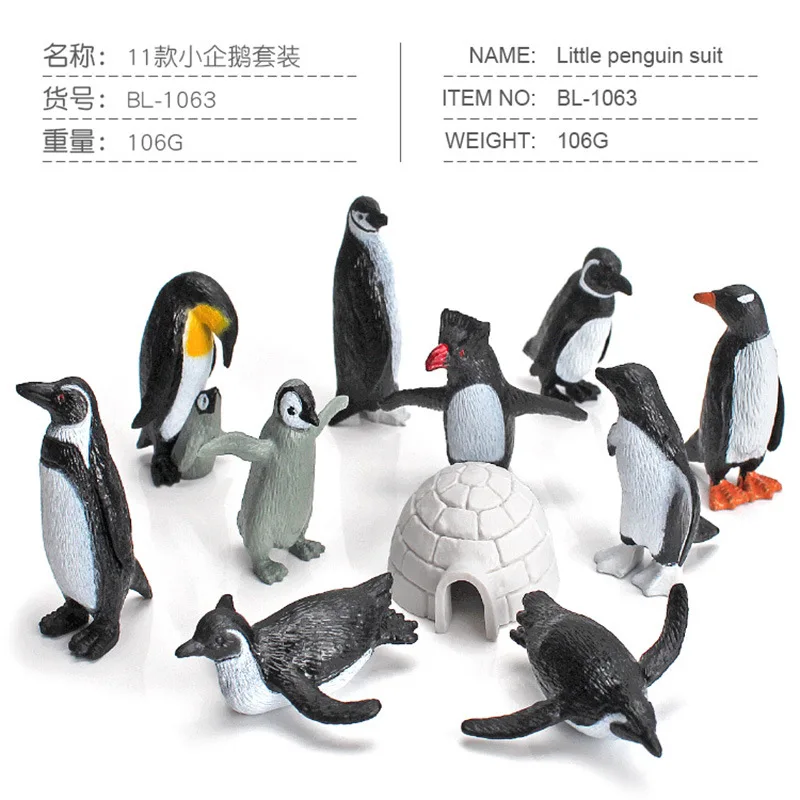 11pcs Fake Antarctic Animal Simulation Penguin Model Igloo Gentoo Penguins with Pups Polar Animals Marine Miniatures Decoration