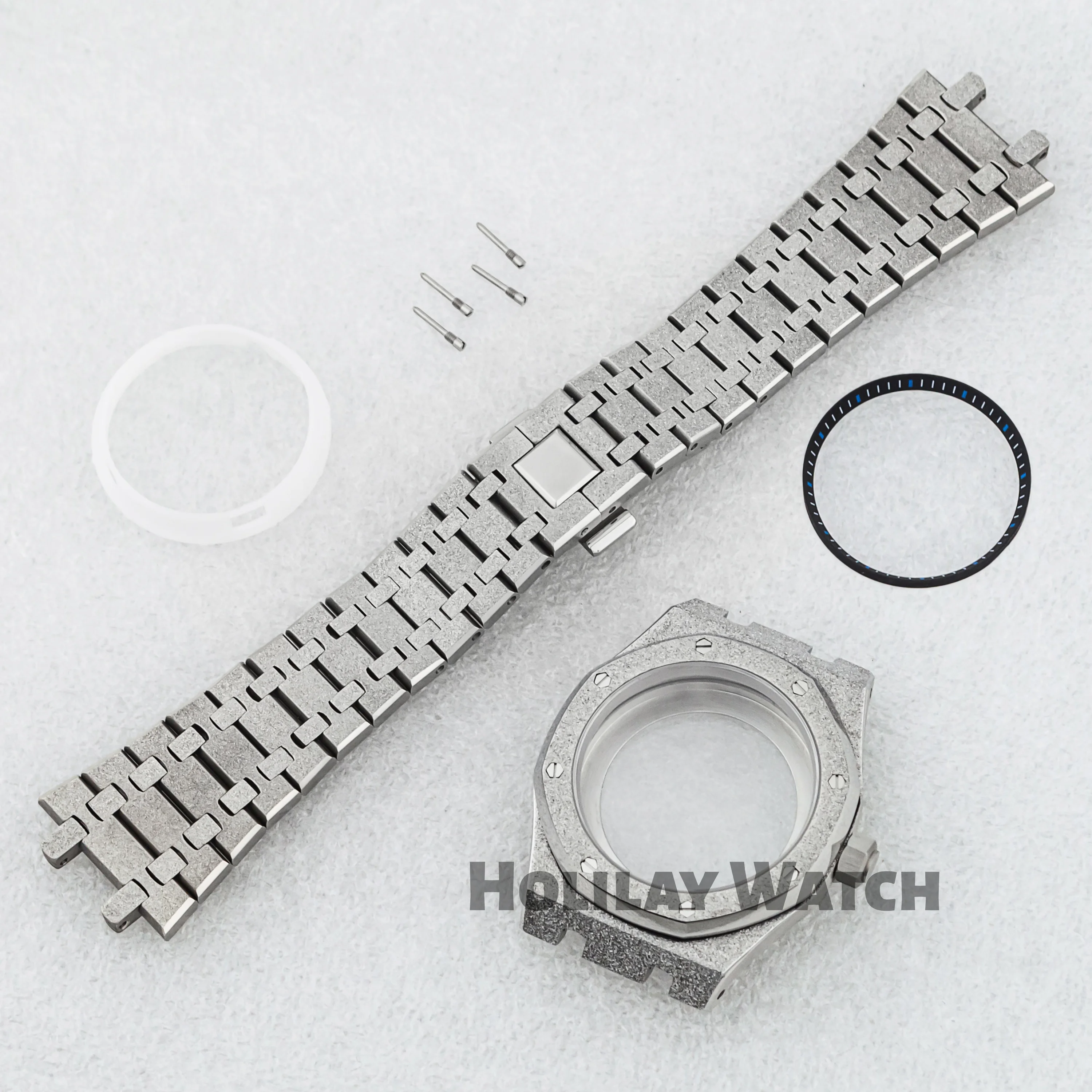 

42mm Frost Watch Case Strap Stainless Steel Octagon Case with Inner Ring for 31.8mm Dial NH35 NH36 Movement Royal Case