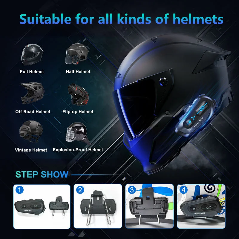 NEW New D3X 5,3 Blue Tooth Moto Intercom 10M Half Duplex Helmet Interphone Headset with Sharing Music All Seasons