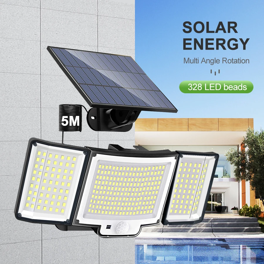 328 Solar Led Light Outdoor Waterproof with PIR Motion Sensor Security Lighting Spotlights for Garden Path Garage Wall Lights