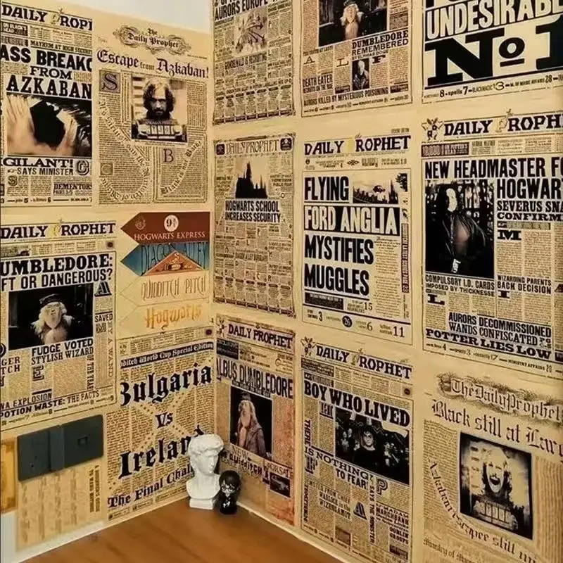 Póster de Harry Potter, Profeeta Diaria, pegatinas de pared retro con diseño de vaca, pinturas decorativas en papel de cuero, periódicos antiguos en blanco y negro