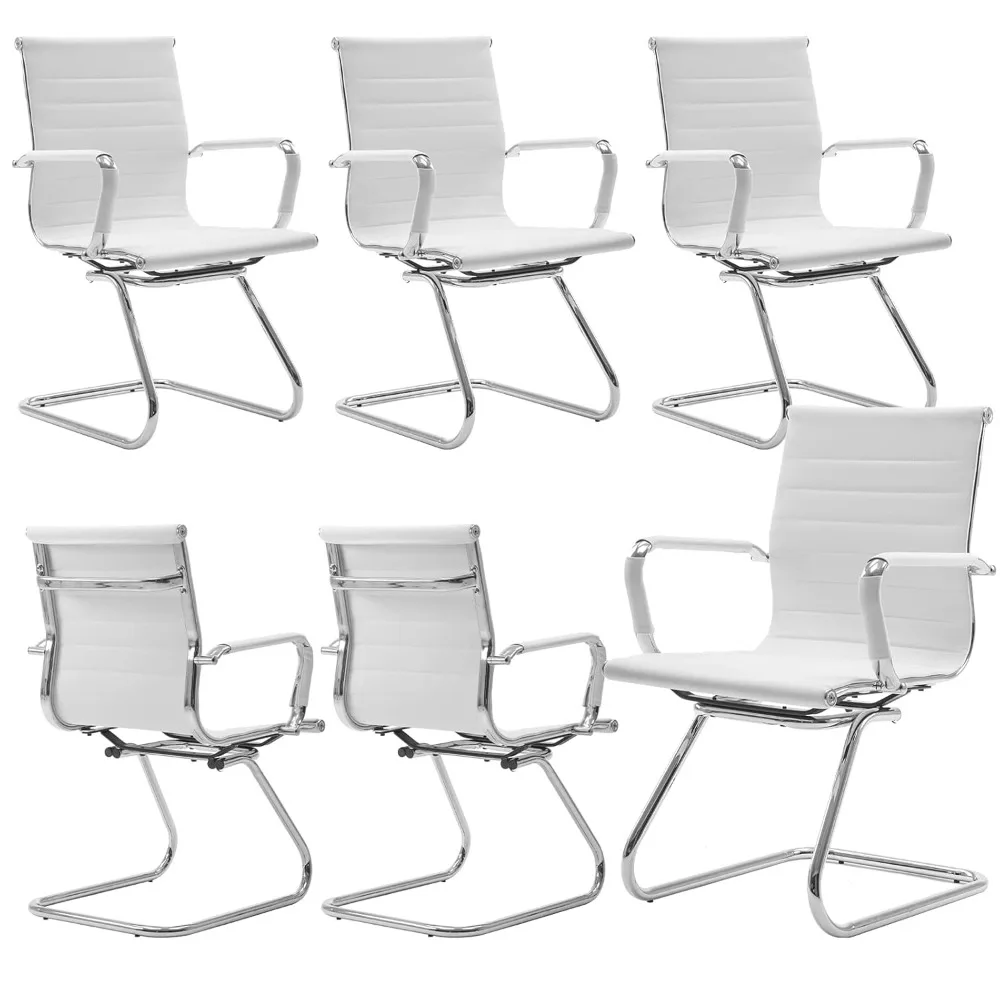 Guyou Office Reception Guest Chairs Set of 6 Mid Back PU Leather Metal Leg Sled Base Conference Reception Room Chairs with