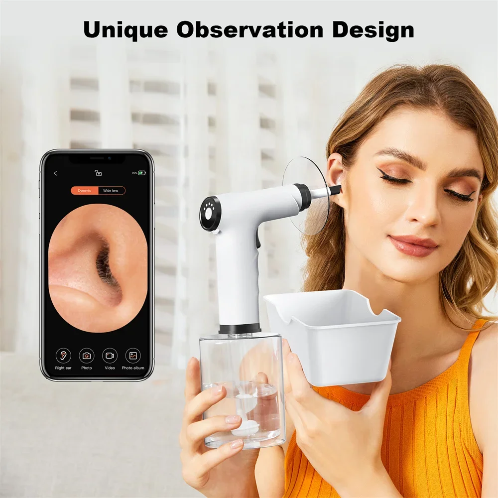 مجموعة إزالة شمع الأذن الكهربائية مع رذاذ ناعم، منظف آمن وفعال للأذن مع 4 إعدادات للضغط لأداة الري شمع الأذن