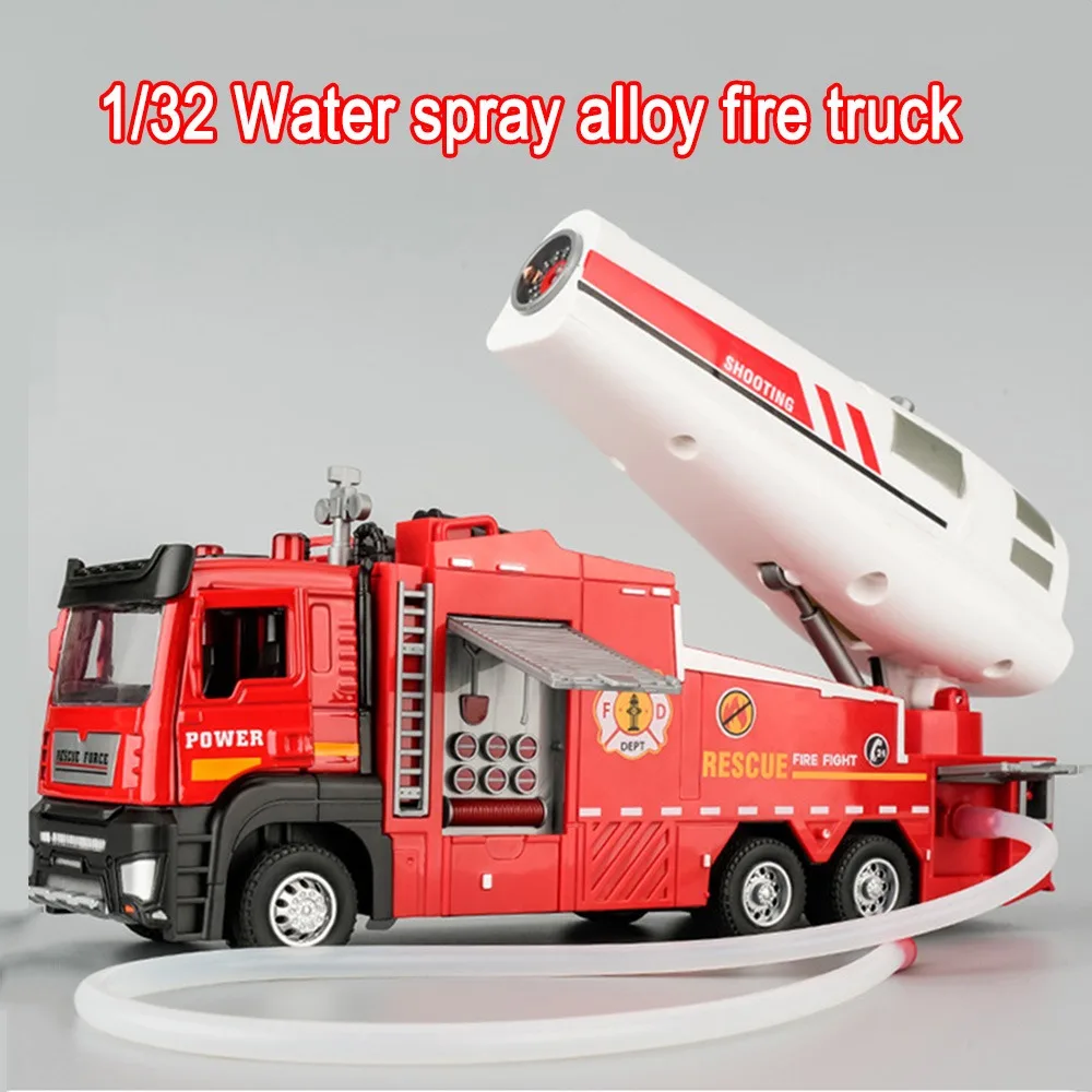 

1/32 Sprinkler Fire Truck Toys Car Model Alloy Diecast Engineering Vehicle Sound Light Pull Back Doors Opened Toy Festival Gifts