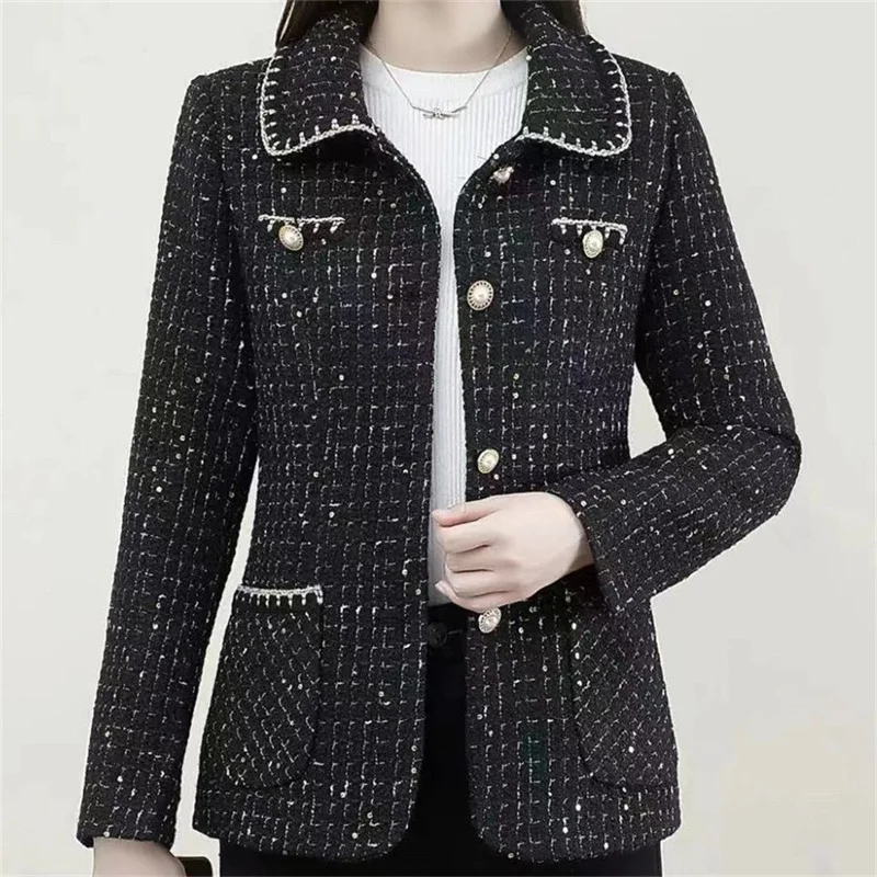 6XL Fashion Mom's Coat Women's Spring Autumn Slim Suit Jacket Middle aged Women Fashion Slim Blazer Wool Jacket Black Outwear