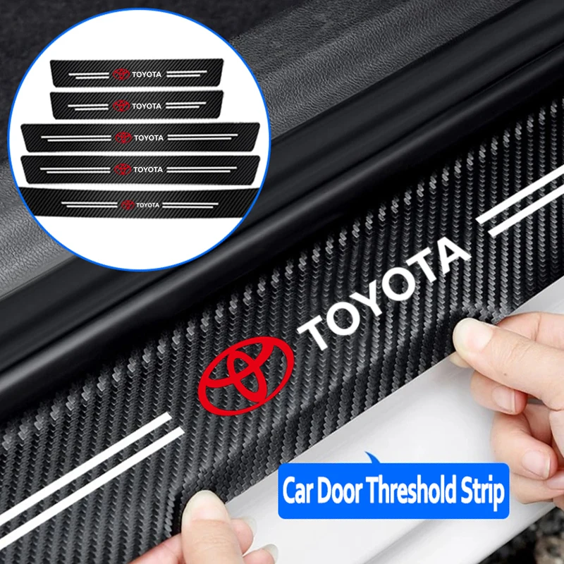 Toyota Car Threshold Sticker Carbon Fibre Decorative Stickers For Hilux Aygo Yaris Ractis Corolla Camry CHR Auris Rav4 Aqua Voxy