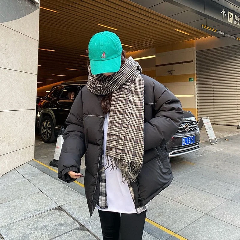 Female New Loose Warm Streetwear Fashion Bubble Coat Winter Jacket Women Short Korean Loose Spliced Color Contrast Bread Clothes