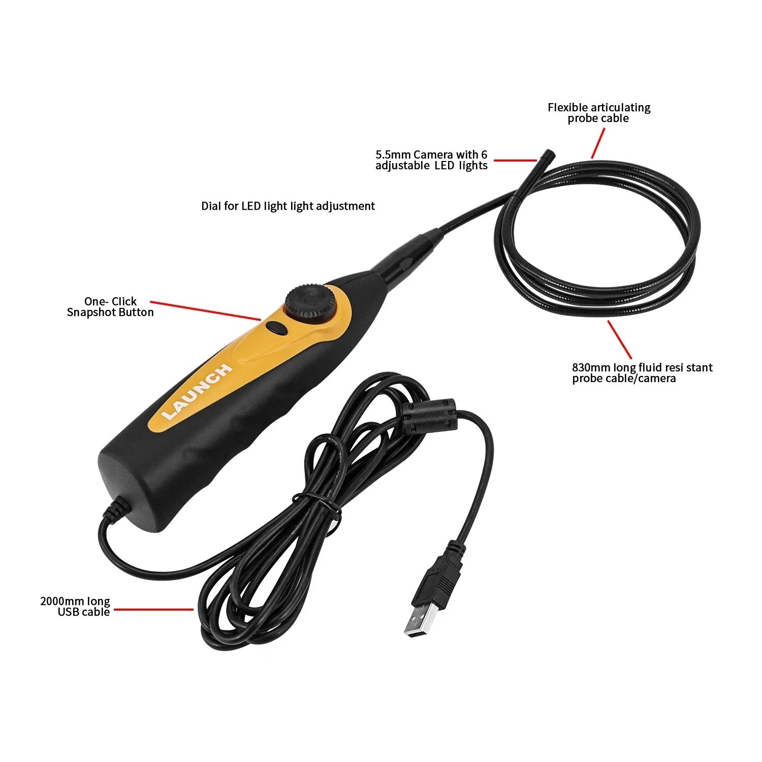 2024 Engine Endoscopes VSP600 for Launch X431 PROS+ Auto Diagnostic Videoscope USB  car accessories Auto Repair Tools