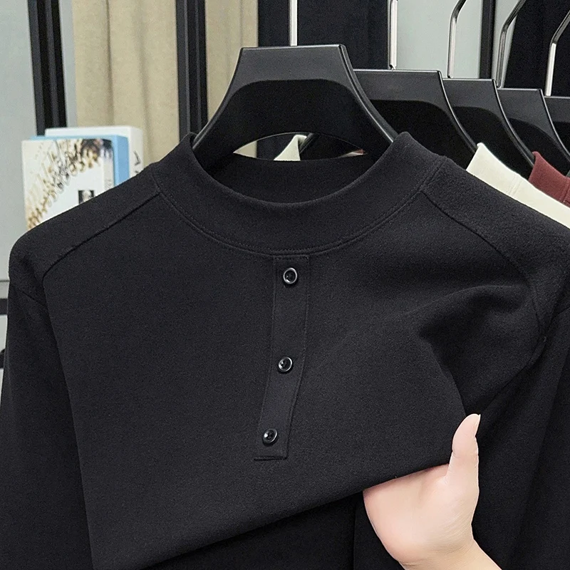 

Новая зимняя мужская толстая толстовка с полувысоким воротом и начесом, теплая футболка с длинным рукавом из австралийского флиса для ношения под одеждой