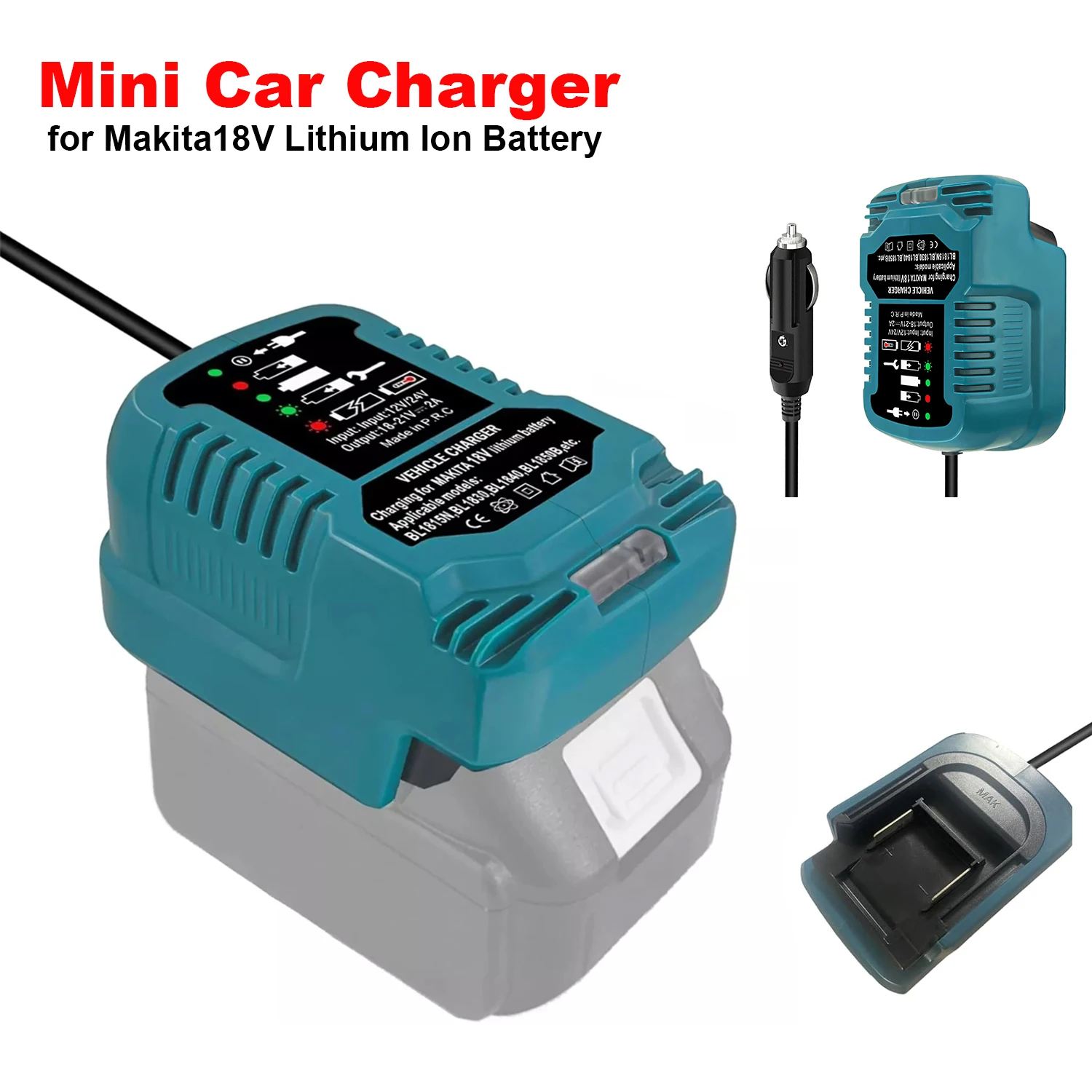 NEUE Für Makita Mini Compact Auto Ladegerät 18V LXT Batterie BL1860 BL1830 DC 12V/24V Li-Ion batterie Zigarette Leichter Stecker mit LED