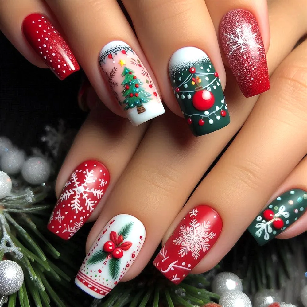 2026 New Minimalist European and American Christmas Theme Snowflake Christmas Tree Nail Set