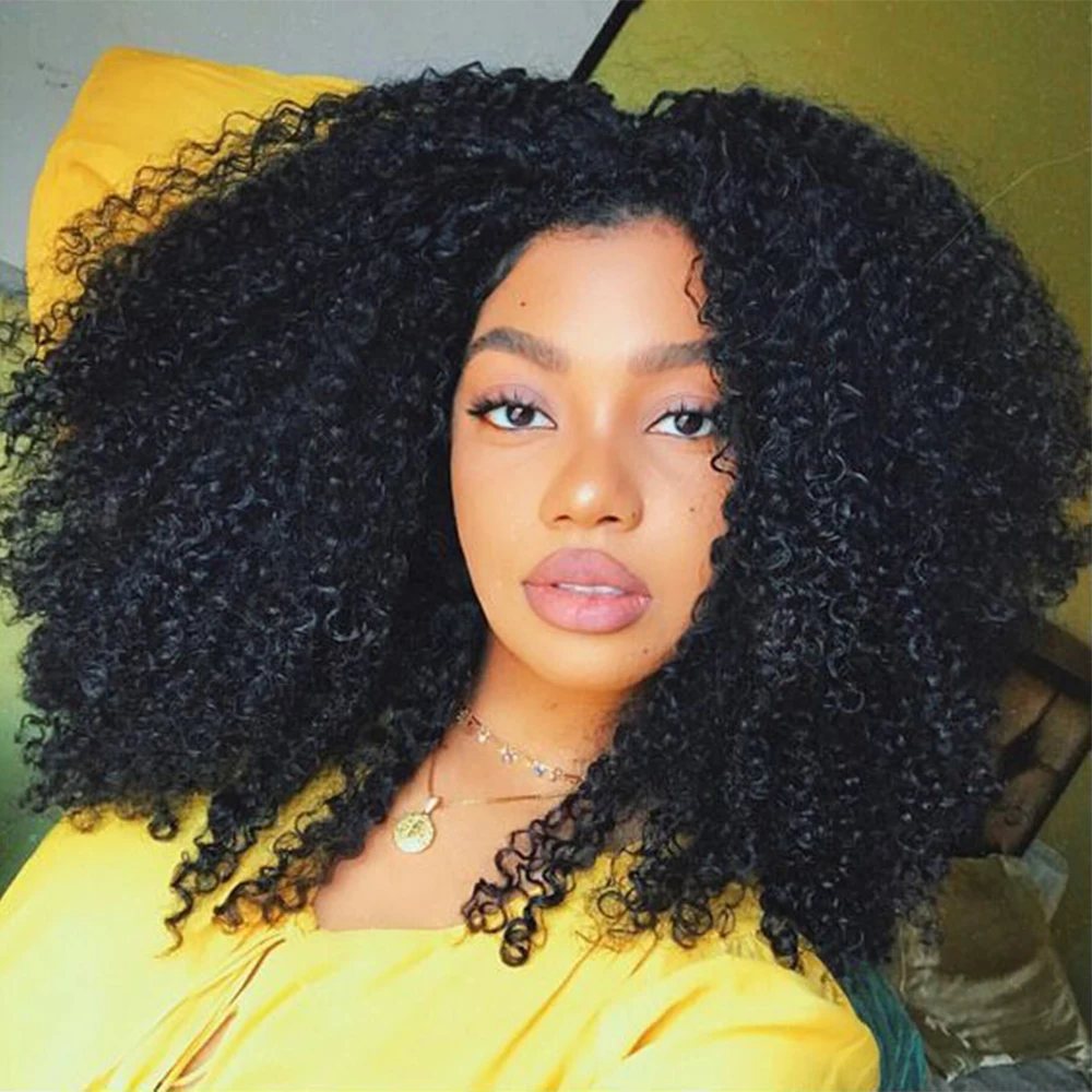 Perucas sintéticas encaracoladas afro curto, sem cola, perucas dianteiras pré arrancadas, fofas, aumentam o volume do cabelo, cosplay para mulheres, desgaste, 35cm