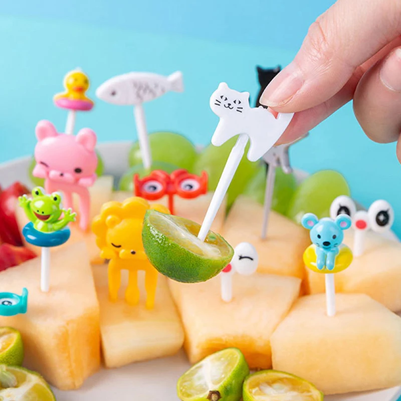 1 Set Cute Eyes Fruit Fork Plastic Fruit Pick Kids Bento Lunch Snack Cake Dessert Food Toothpick Kitchen Tableware Decor