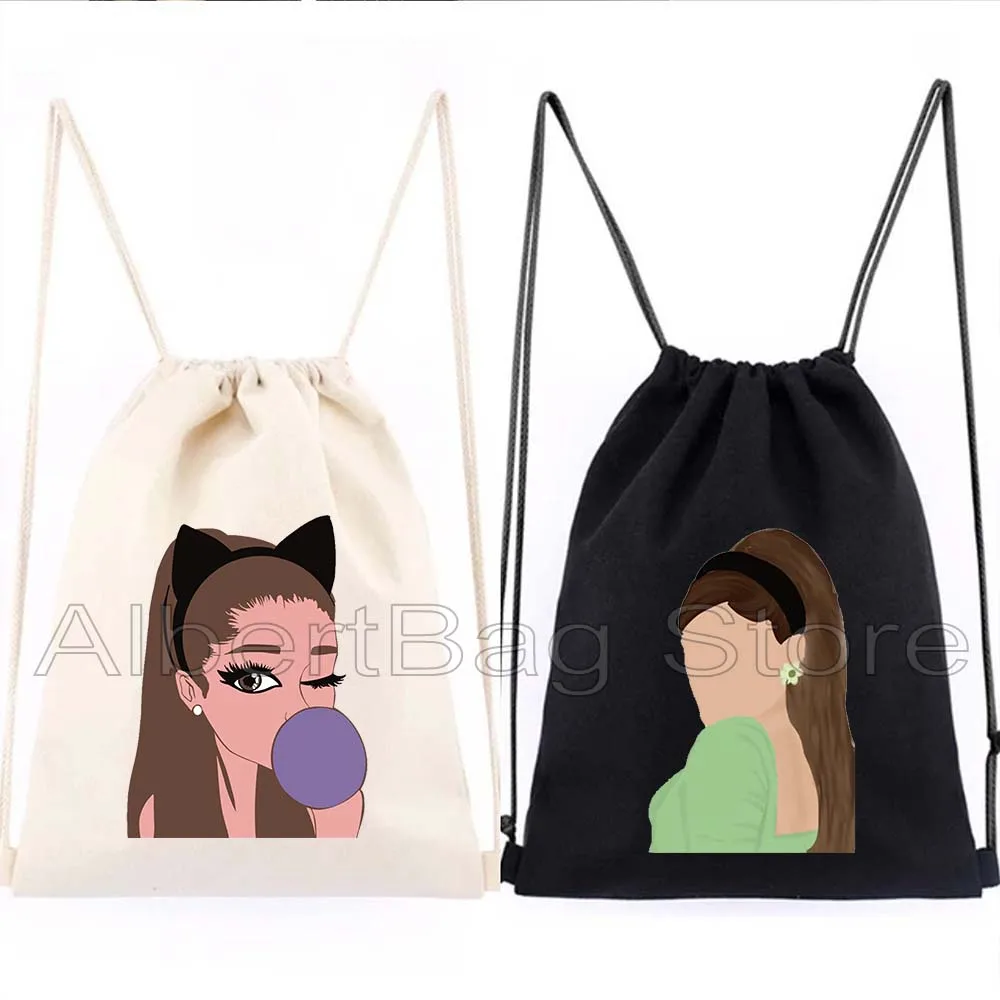 Love Ariana Grande Music Singer Artist Poster Fan Cute Gift Drawstring Backpack Bags Sports Gym Sackpack String Bag for Running