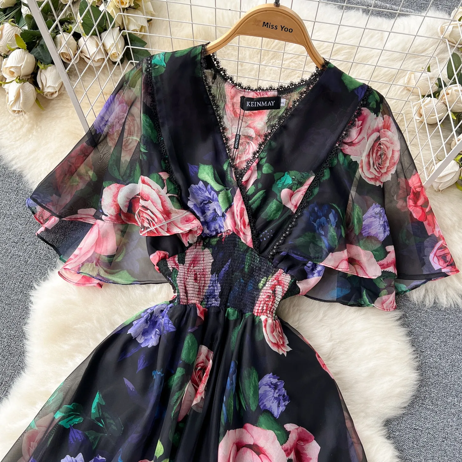 Gonna da fata a trapezio a vita alta con stampa V-Ne estiva in chiffon Dr da donna che impara la vita in garza snellente ort Sve