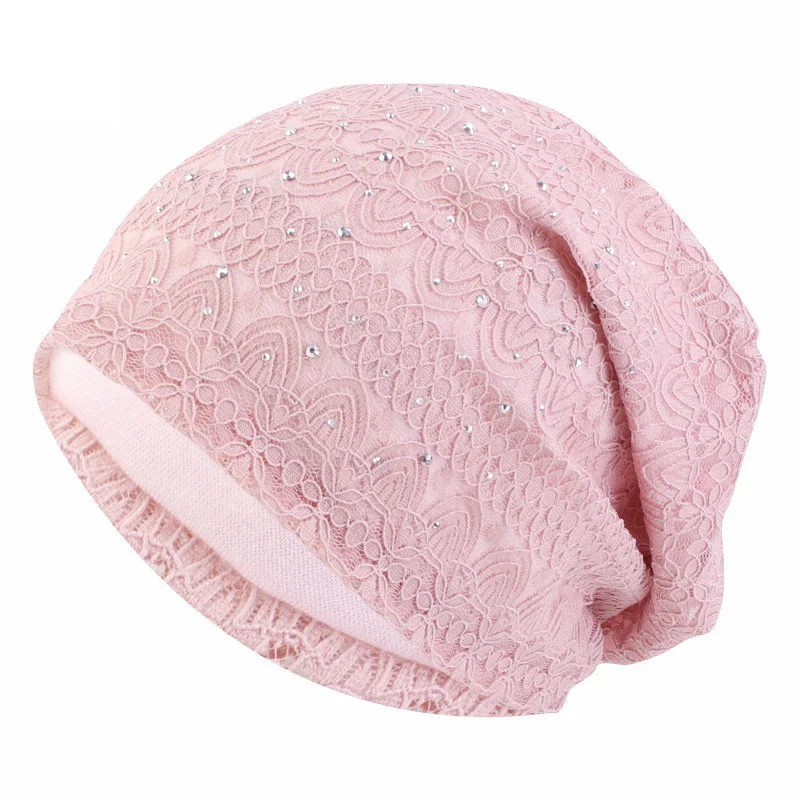 Winter Hats For Women Men Lace Rhinestone Breathable Turban Hat Windproof Warm Cap Female Beanie Hip Hop Bone Gorro Ponytail Hat