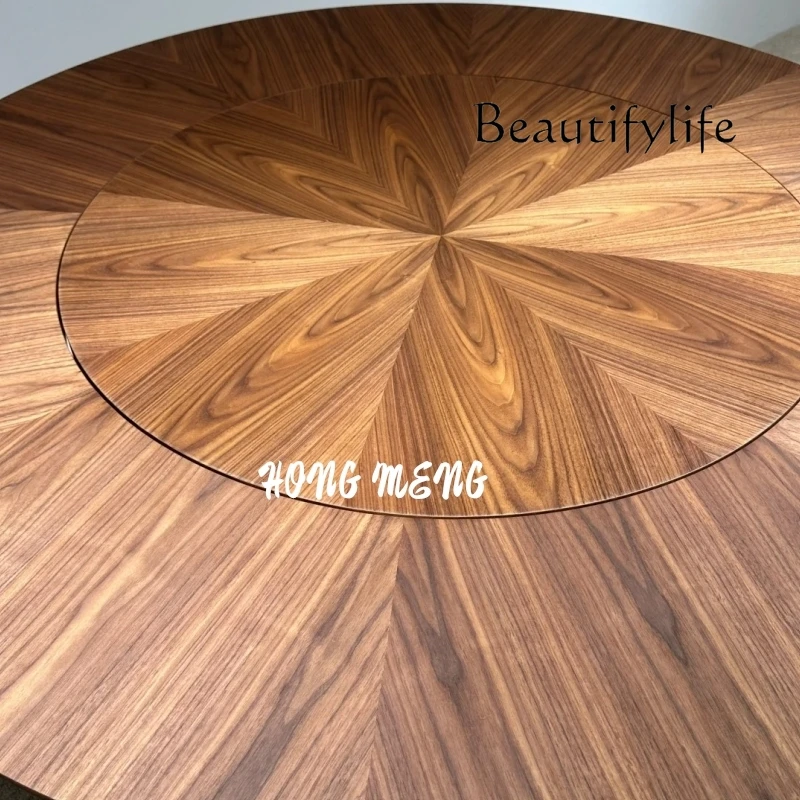 North American black walnut round table round stainless steel dining table minimalist household solid wood dining table