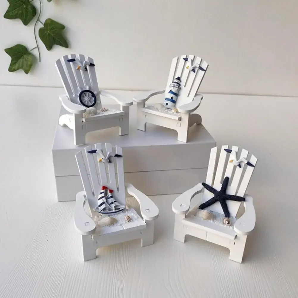 4 Pack Beach Chair Figurine Handcrafted Photography Prop Pine Mediterranean Style Doll Chair Miniature Home Decoration