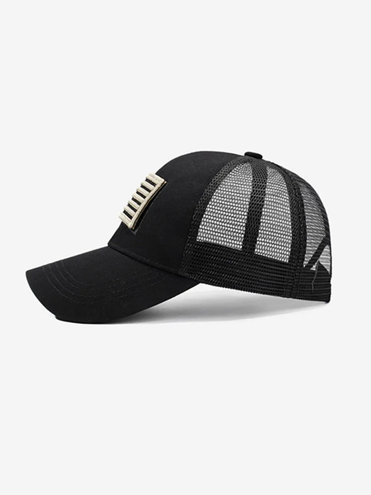 Outdoor-Trucker-Kappe für Herren mit gesticktem Flaggen-Tarnpflaster und Klettverschluss – Detail 5