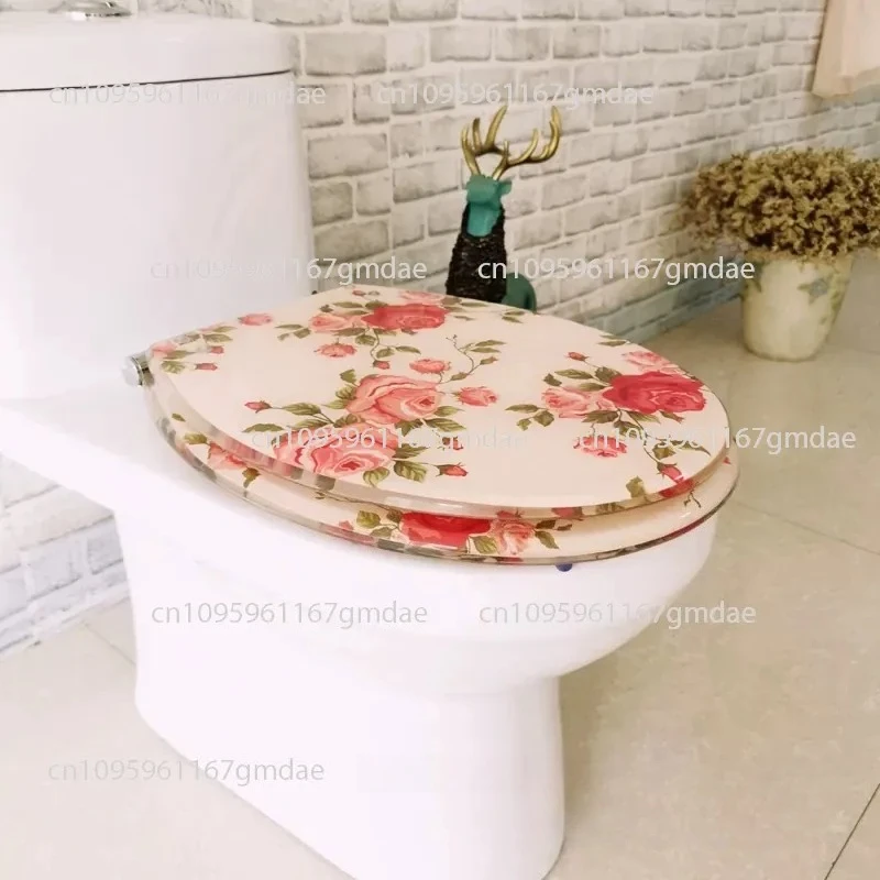 Resin toilet cover flower, toilet cover OUV type universal replacement stainless steel slow drop hinge free