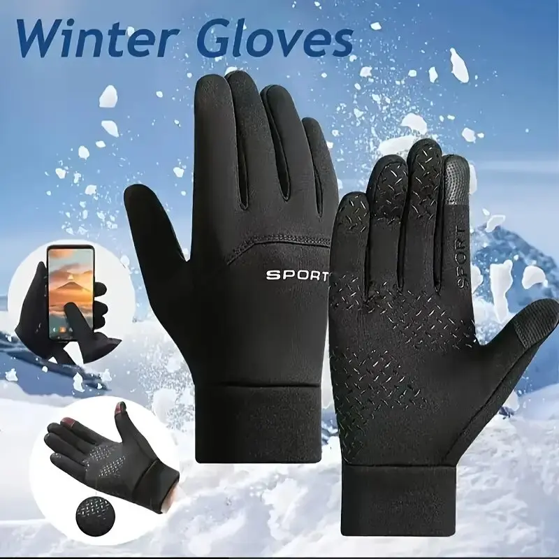 Herren-Winterhandschuhe mit warmem Fleece zum Reiten, winddichter und rutschfester Touchscreen-Elektrofahr-Kälteschutz für Damen