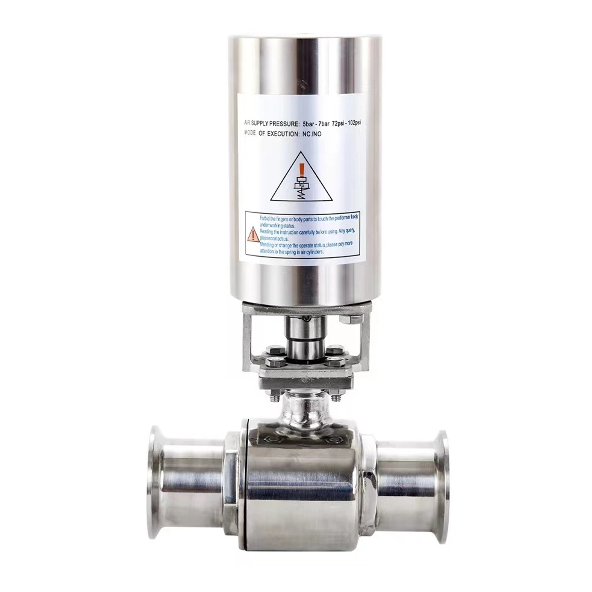 

1-1/2" Tri Clamp OD 50.5MM Pneumatic Sanitary Ball Valve Two Way Actuator Single Acting Stainless Steel 304