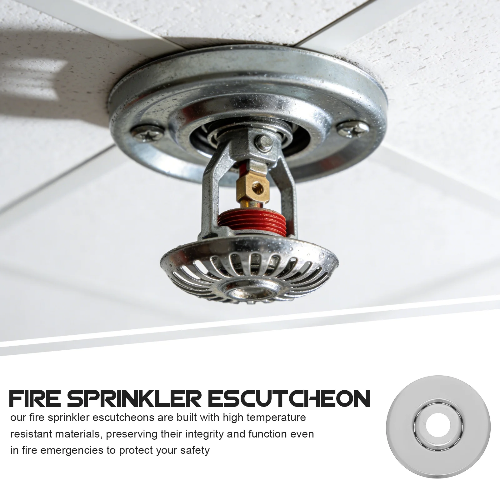 4Pcs Fire Sprinkler Escutcheon Recessed Cover Plate Skirt Trim Easy Installation Heat Resistant for Residential Commercial