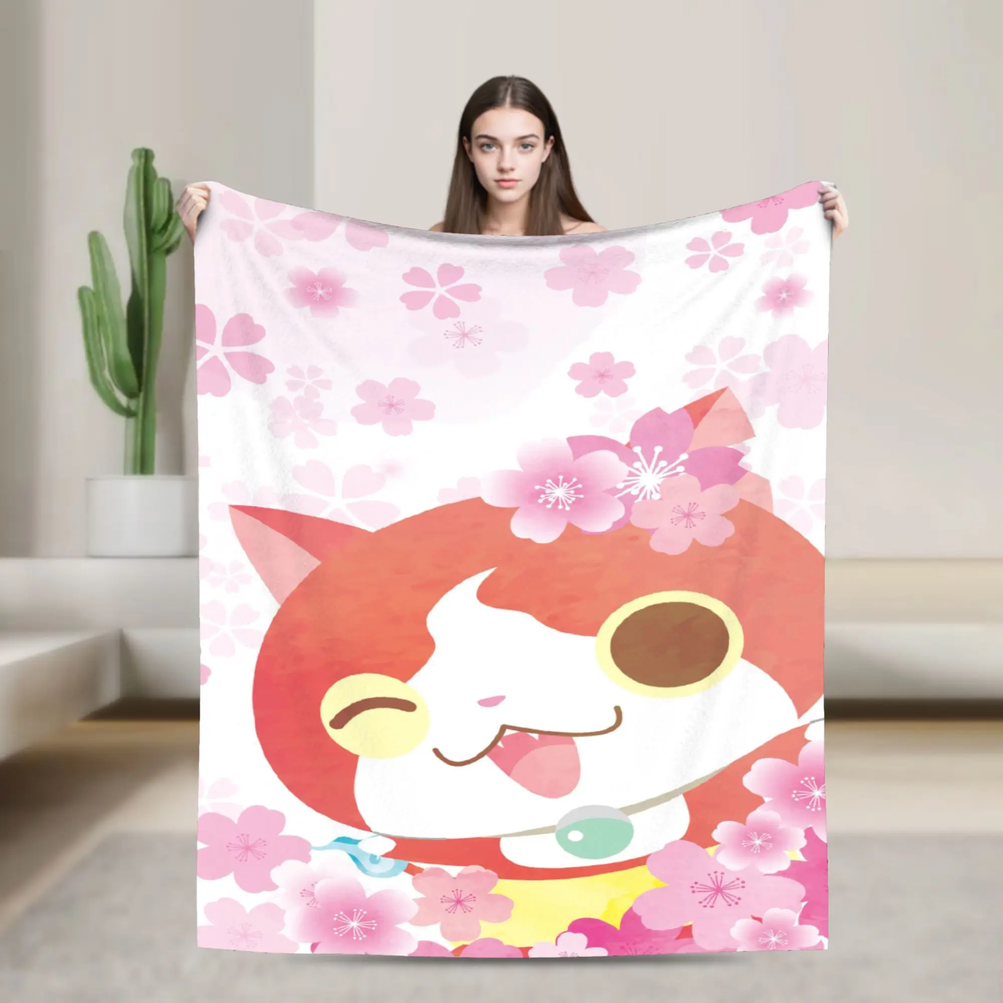 Yokai Watch Game Knitted Blanket Fleece Jibanyan Foral Ultra-Soft Throw Blanket for Airplane Travel Bed Rug