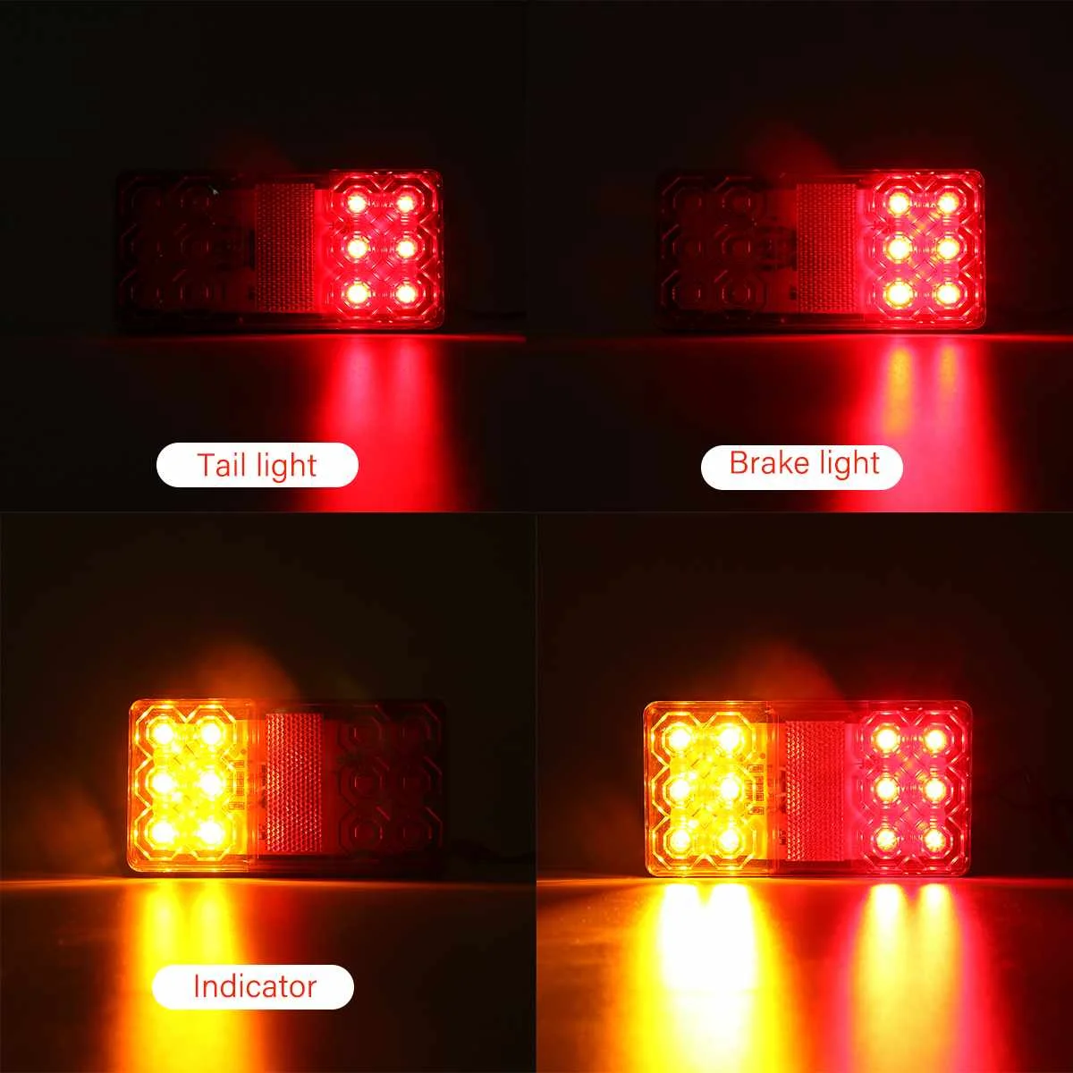 2pcs 12V 24V 12 LED Car Truck Tail Light Taillight Rear Stop Brake Light Indicator Signal Lamp Boat Trailer Caravan Van Lorry