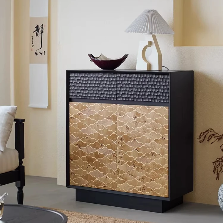 

Light sandalwood antique chest living room against the wall storage sofa solid wood retro side cabinet high chest cabinet