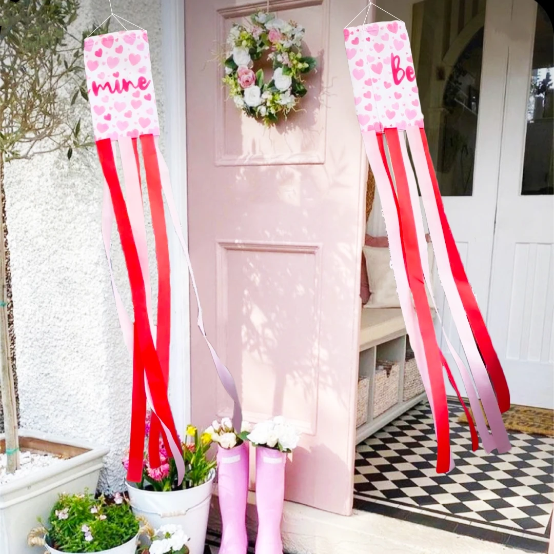 Valentine Be Mine Lovely Outdoor Windsock,Valentine Party Celebration Garden Decoration, Celebration Garden Pink Heart Hanging