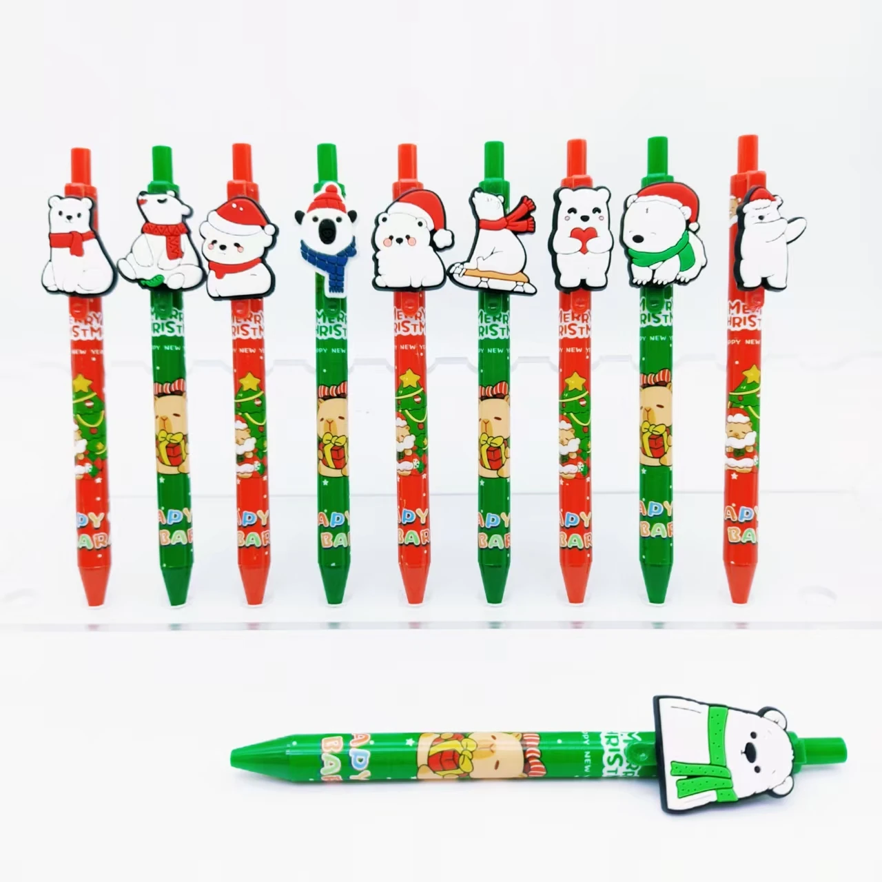 

8/16pcs Christmas holiday gift stationery Happy white bear theme patch ballpoint pen Daily office ballpoint pen