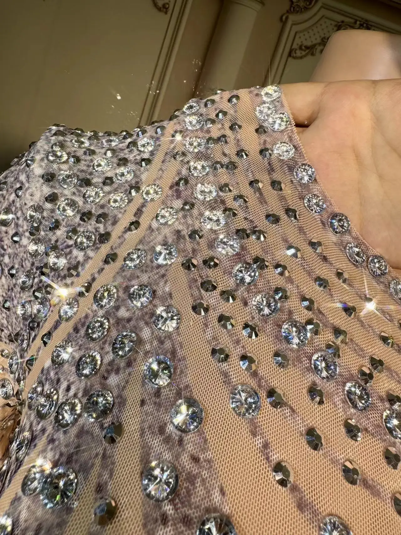 Silver Ear Slim Fitting Two-Piece Set With Sparkling Diamond Patchwork Patterns Tassels Sexy Nightclubs Bars Performance Costume