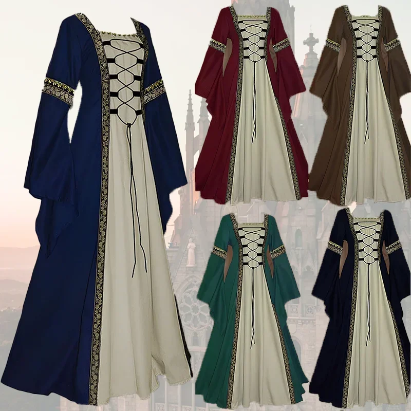 

Europe and the United States Medieval Ages Long Dress Gothic Retro Court Uniform Cosplay Costume Halloween Party for Adult Women